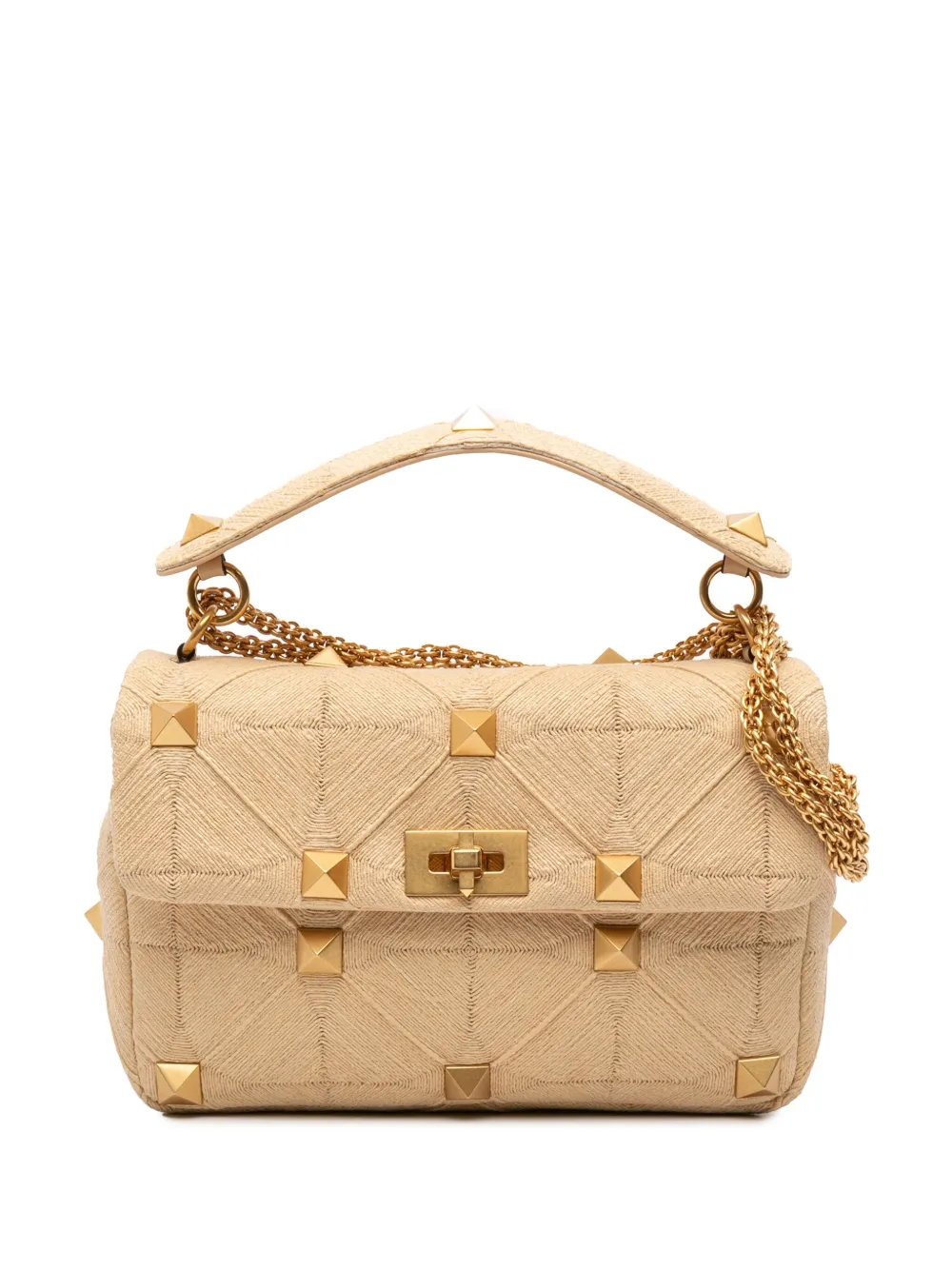 Valentino Garavani Pre-Owned 2018-2025 ラージ ラフィア ローマンスタッズ サッチェルバッグ - Valentino Garavani Pre-Owned 2018-2025 ラージ ラフィア ローマンスタッズ サッチェルバッグ -