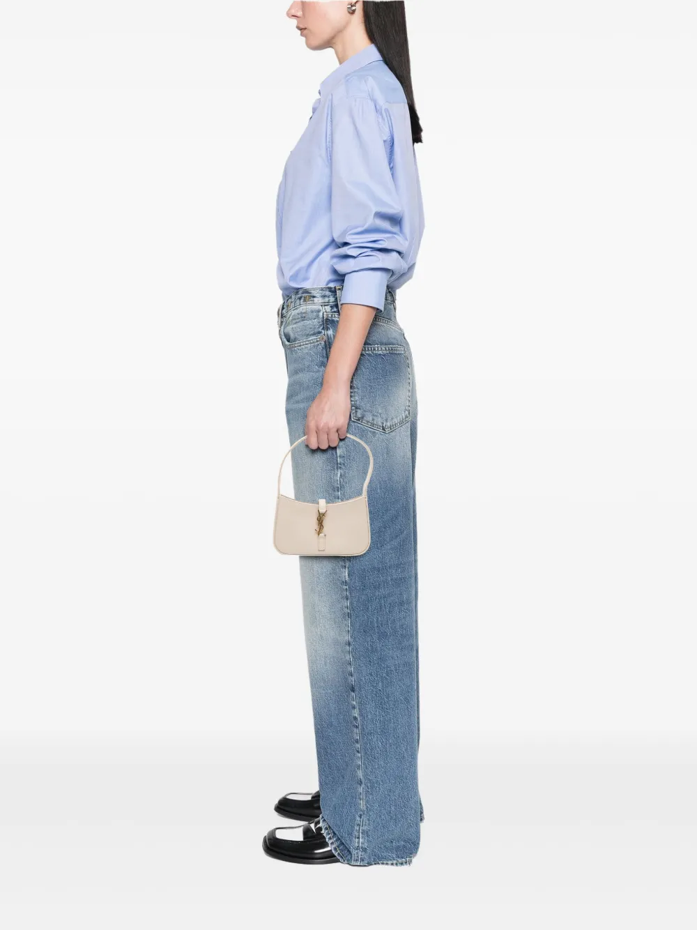 Pre-owned Saint Laurent 2022 Mini Smooth Calfskin Le 5 A 7 Hobo Shoulder Bag In White
