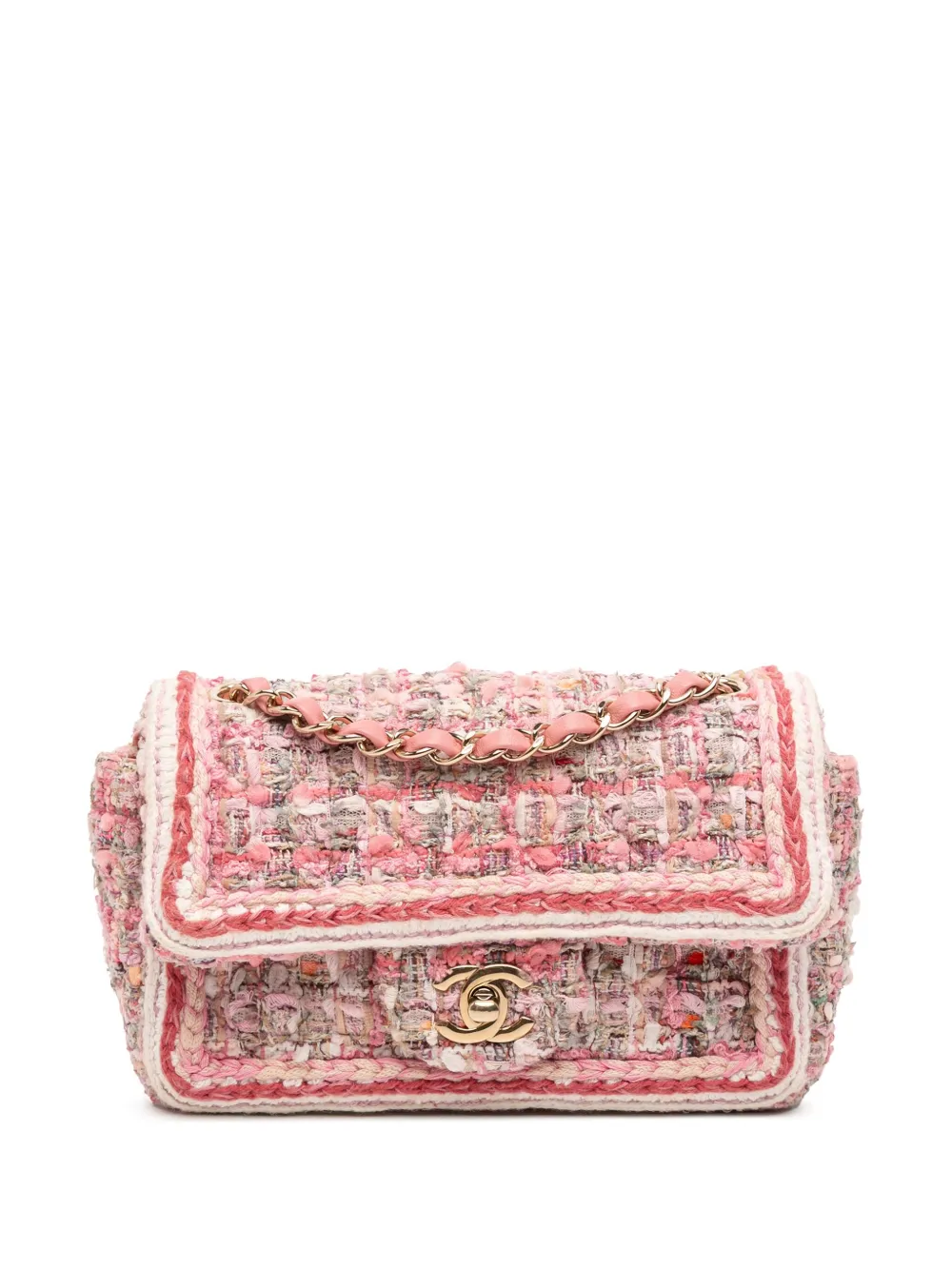 Pre-owned Chanel 2019 Mini Rectangular Classic Tweed Braid Flap Crossbody Bag