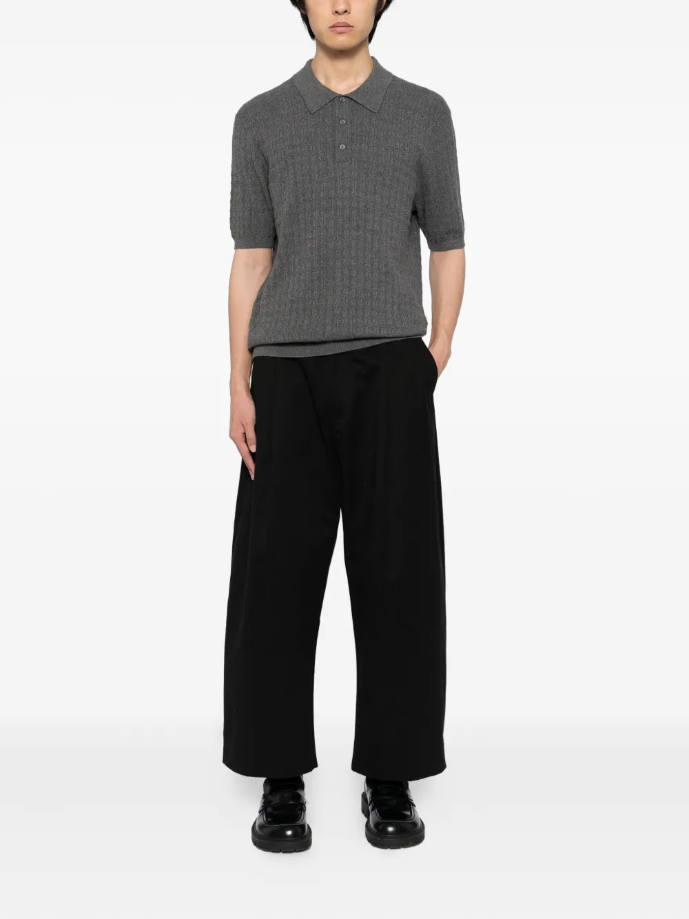Wax London Gebreid poloshirt met diamantpatroon - Grijs