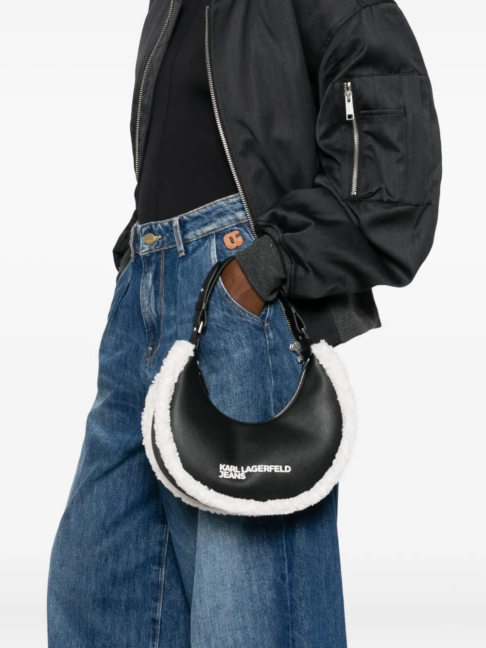 Karl Lagerfeld Jeans trimmed shoulder bag - Zwart