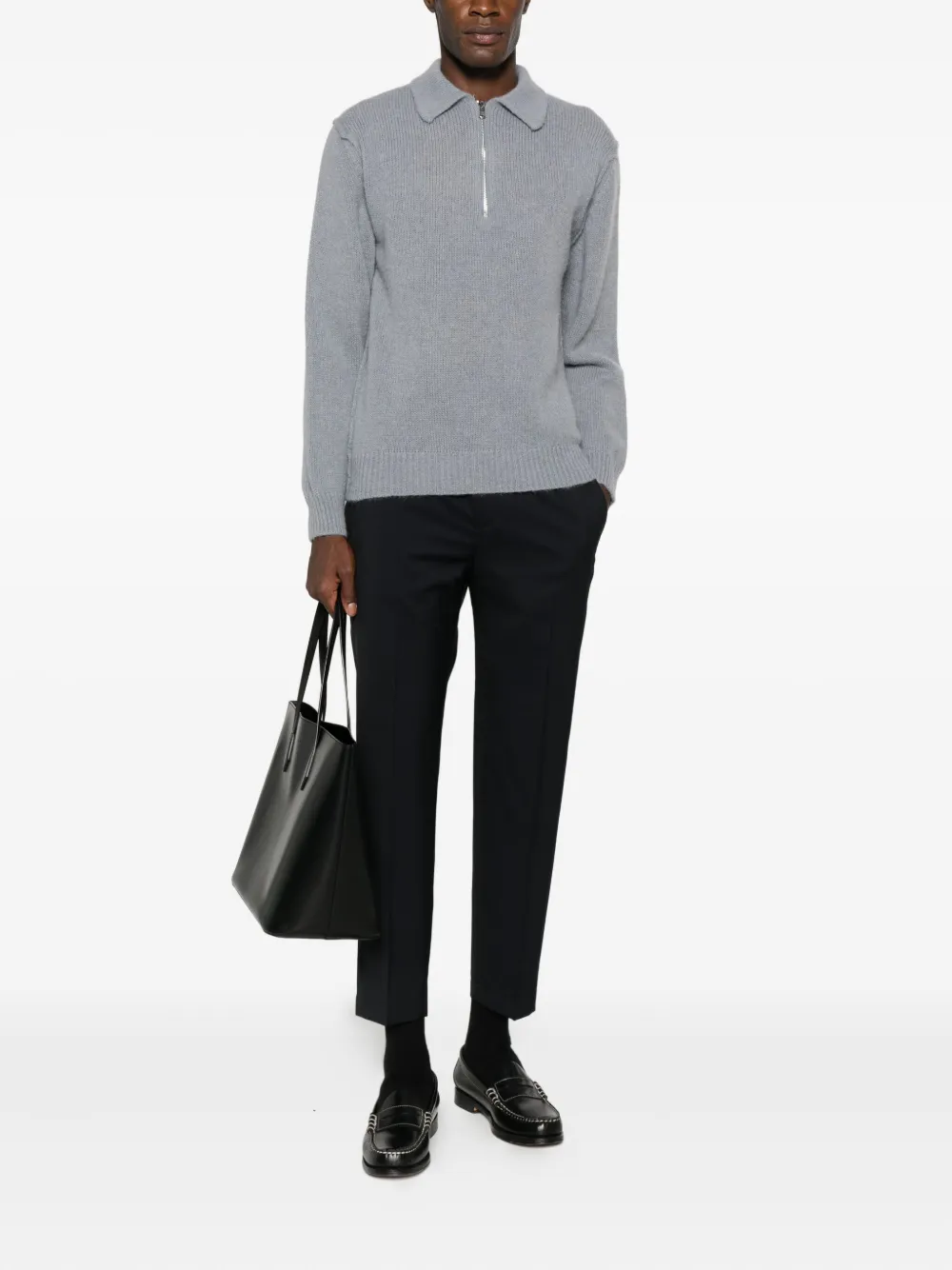 Seven Gauge Zip-up Polo-collar Sweater In Gray