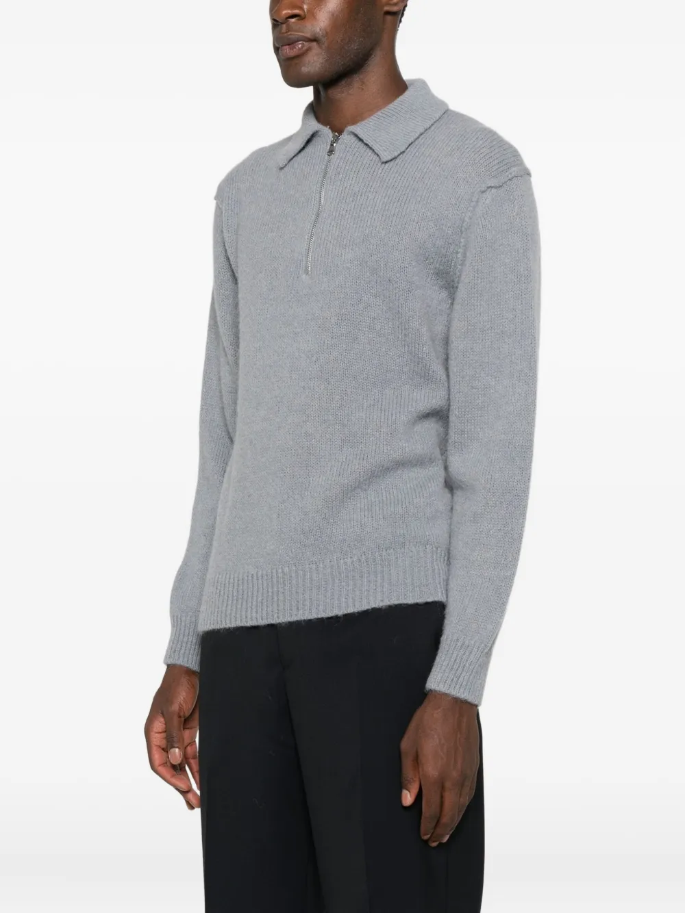 Seven Gauge Zip-up Polo-collar Sweater In Gray