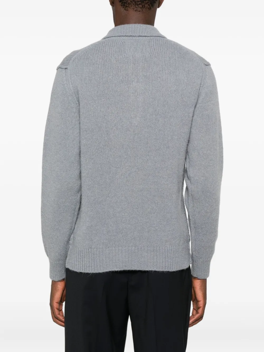 Seven Gauge Zip-up Polo-collar Sweater In Gray
