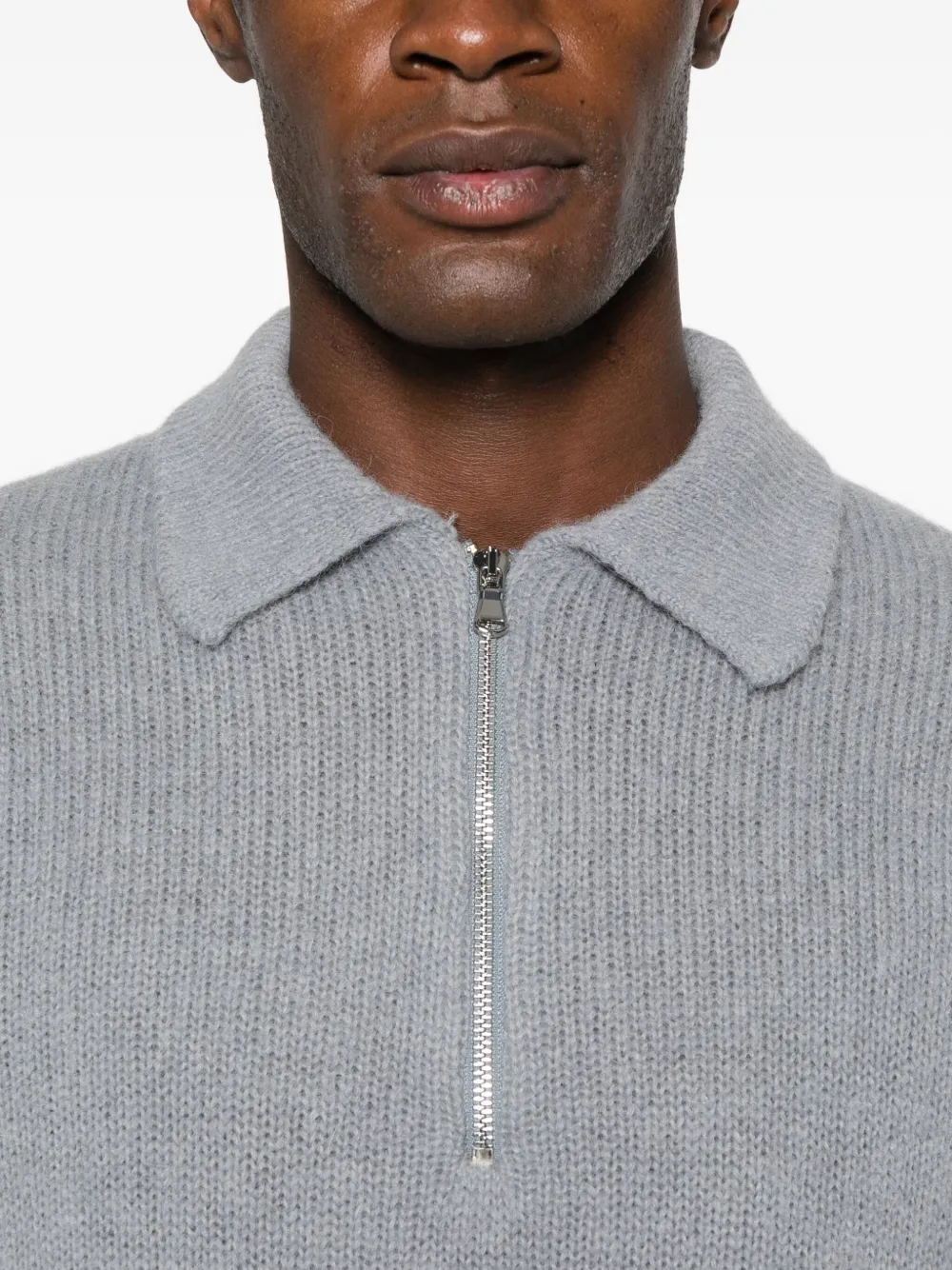 Seven Gauge Zip-up Polo-collar Sweater In Gray