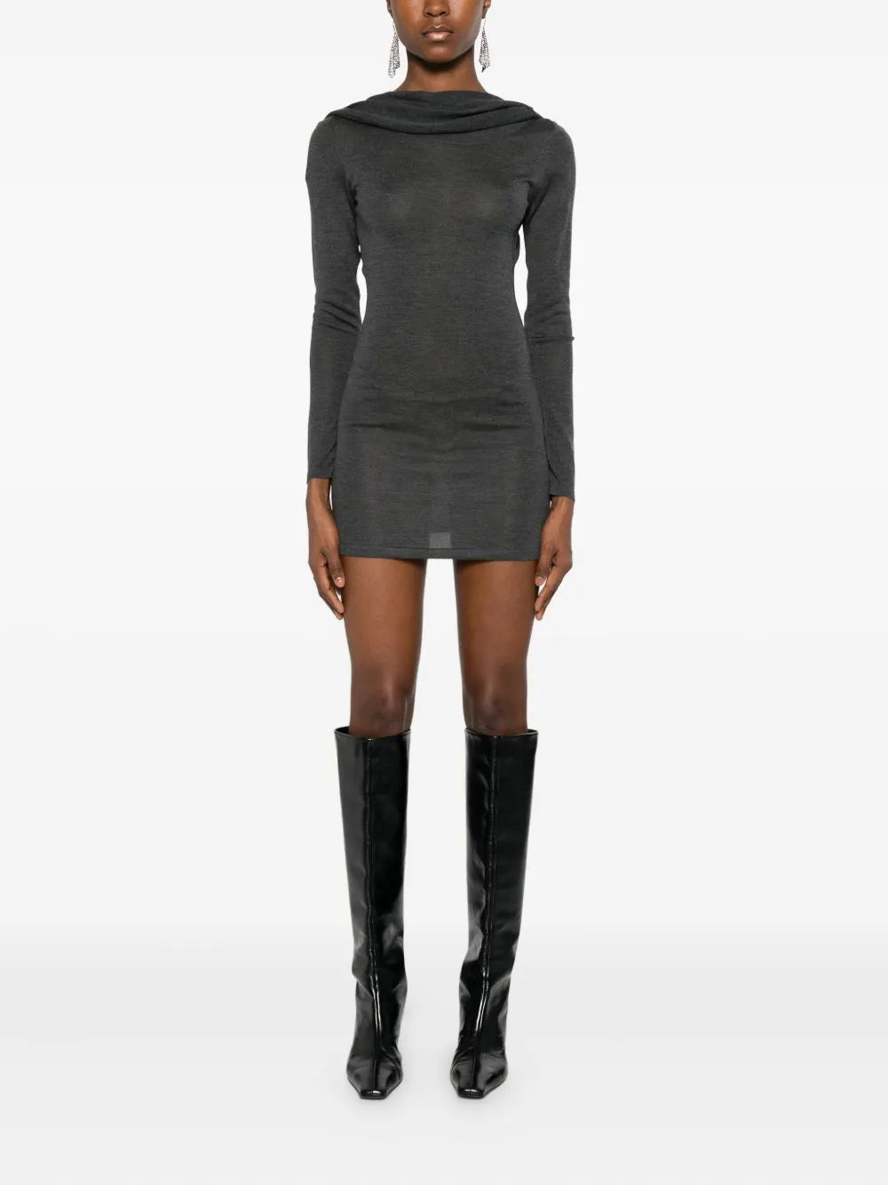 Aya Muse Long-sleeve Mini Dress In Gray
