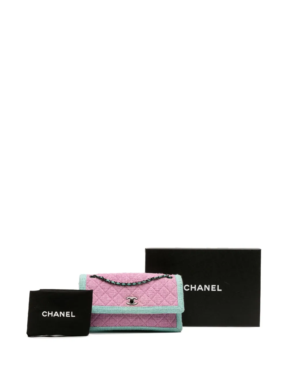Pre-owned Chanel 2015-2016 Cc Quilted Bicolor Tweed Flap Shoulder Bag In Green