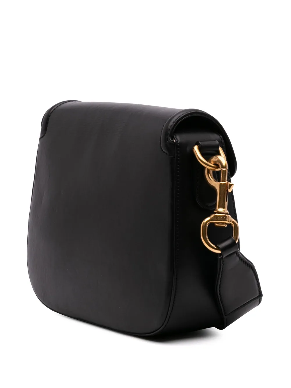 Pre-owned Gucci 2016-2025 Medium Leather Lady Web Crossbody Bag In Black