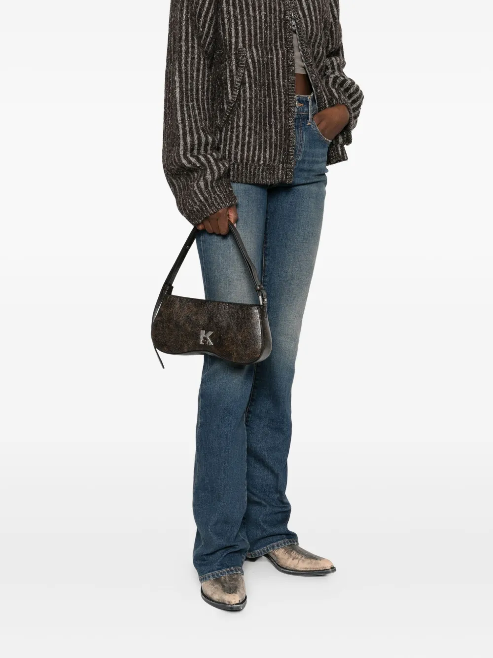 Karl Lagerfeld Jeans Logo-plaque Shoulder Bag In Brown