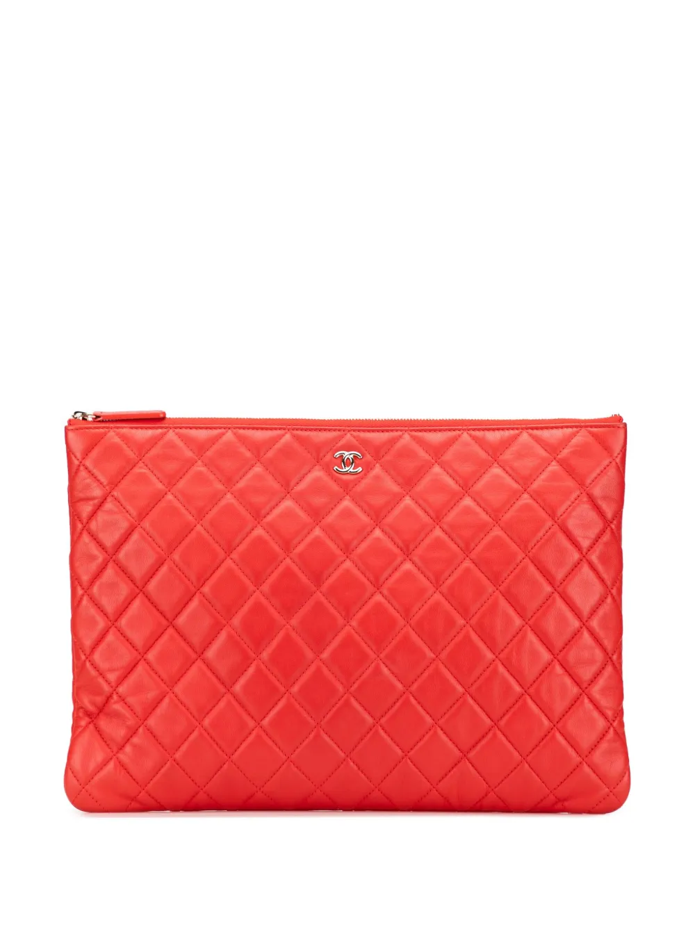 CHANEL Pre-Owned 2016-2017 ラージ マトラッセ ラムスキン O ケース クラッチバッグ - レッド