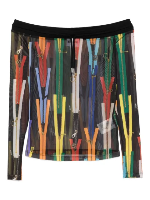 MOSCHINO JEANS off-shoulder zip-print blouse 