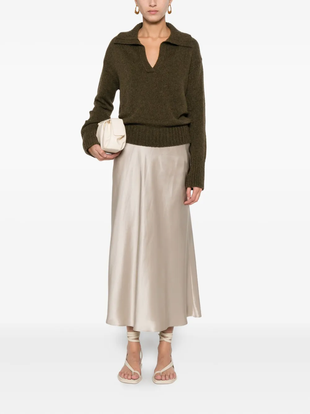 Roberto Collina Trui met brede kraag Groen