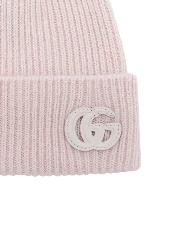 Gucci logo-patch Ribbed Beanie Hat Pink FARFETCH JO