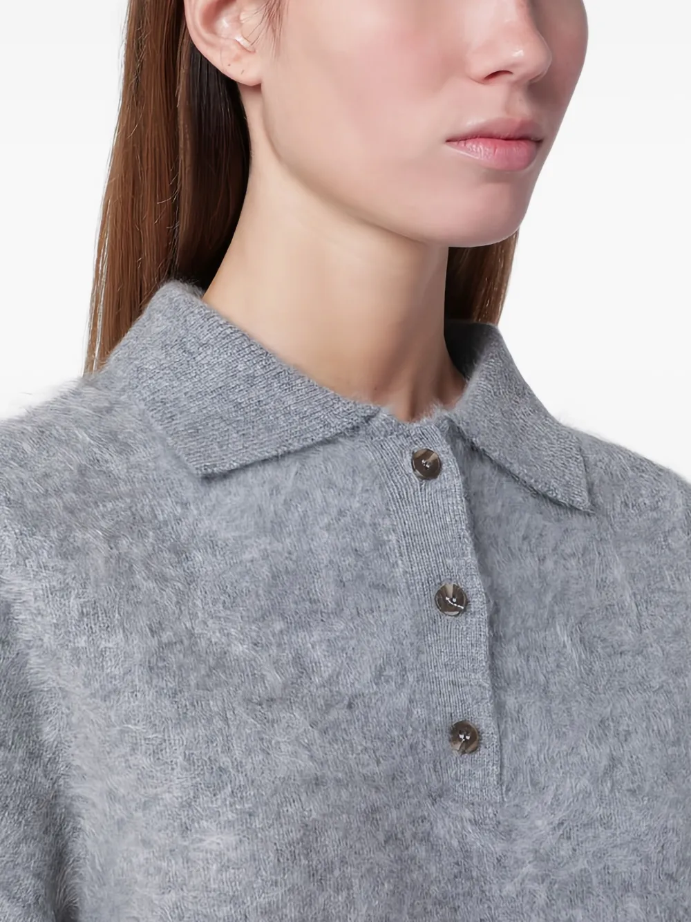 Almada Label Maika Polo In Grey Brushed Cashmere In Gray