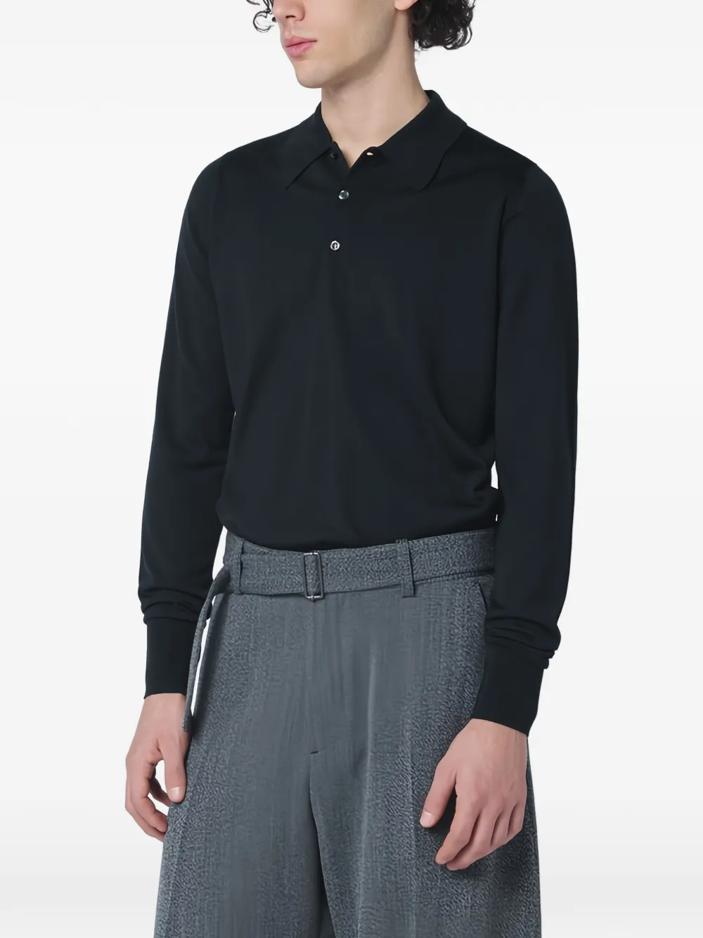 John Smedley Belper long-sleeve polo shirt - Nero