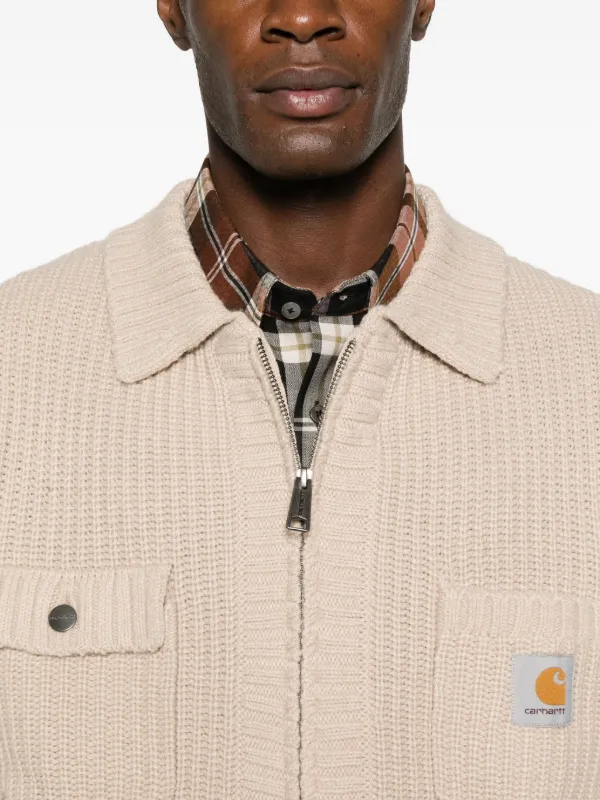 Carhartt ジップアップ ニット カーディガン ベージュ Carhartt WIP ロゴパッチ カーディガン | ニュートラル | FARFETCH JP