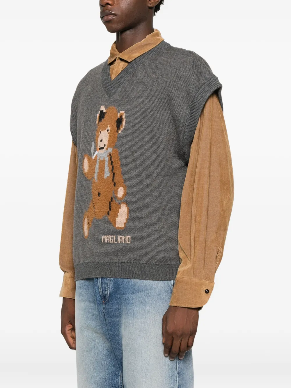 Magliano Teddy Bear V-neck Sweater In Gray