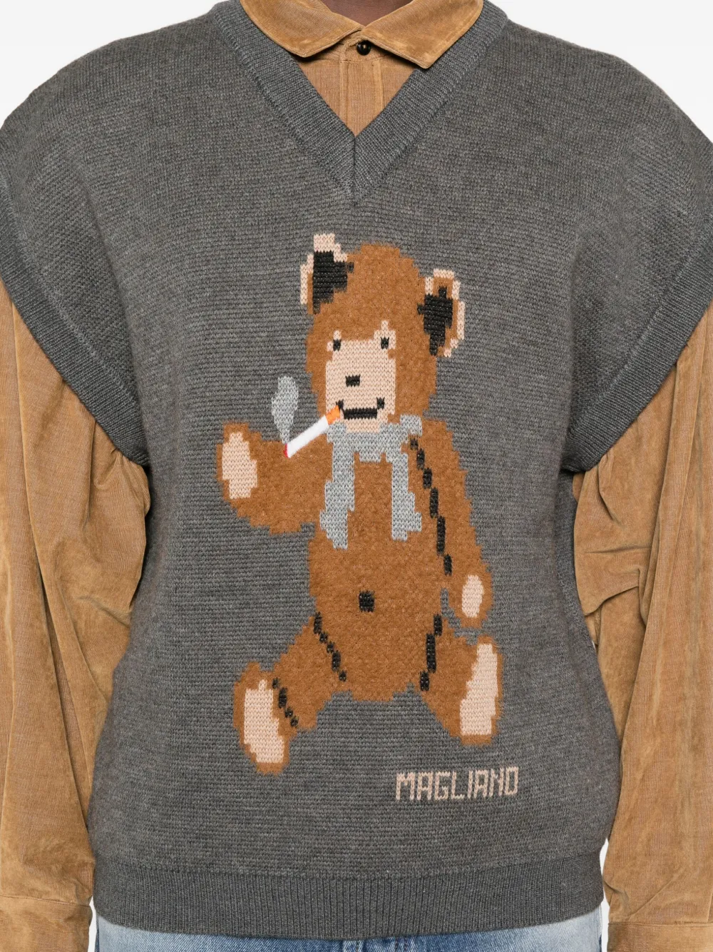 Magliano Teddy Bear V-neck Sweater In Gray
