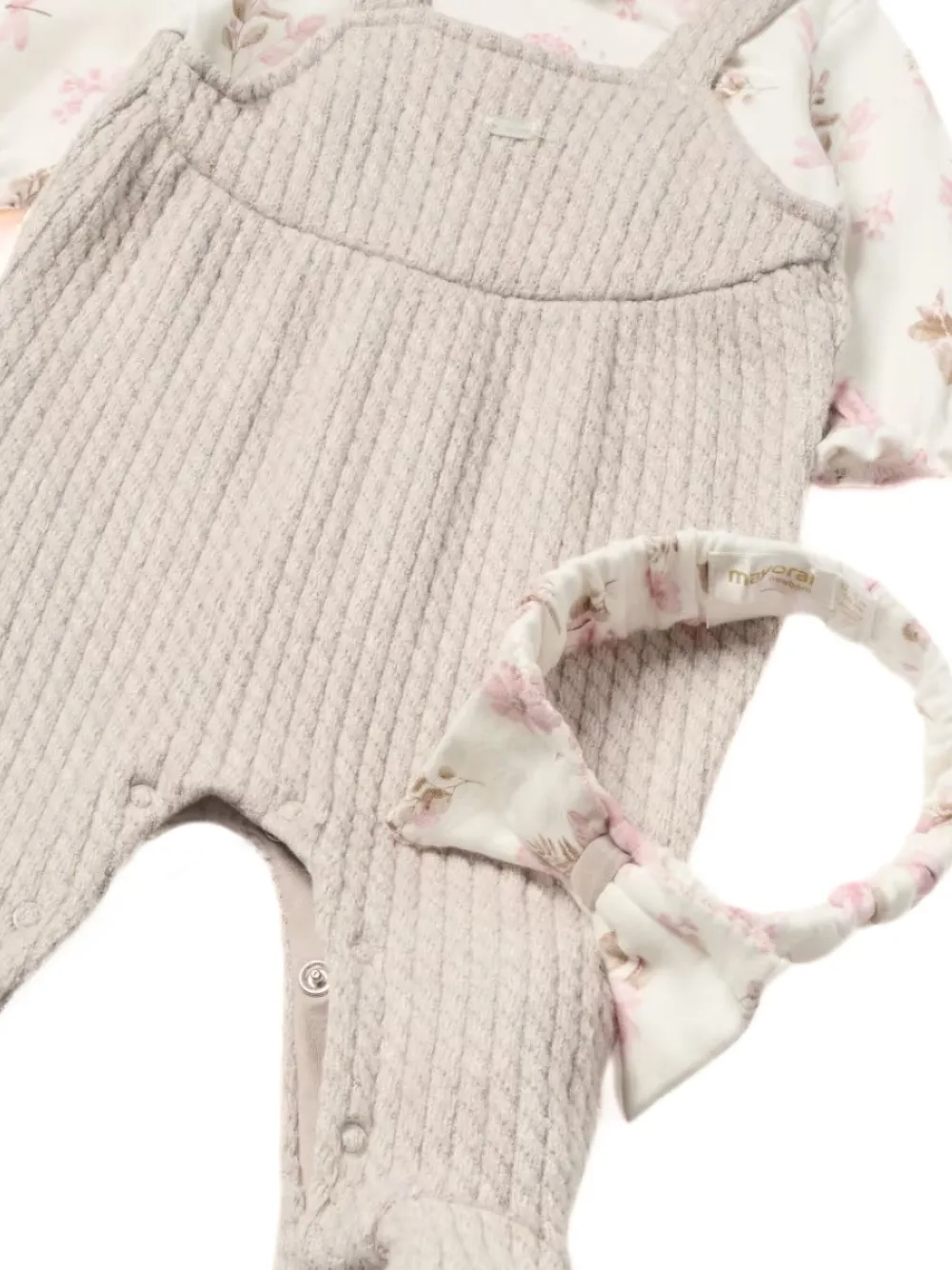 Mayoral ensemble-barboteuse en maille torsadée à fleurs | Kits naissance fille | Image 2