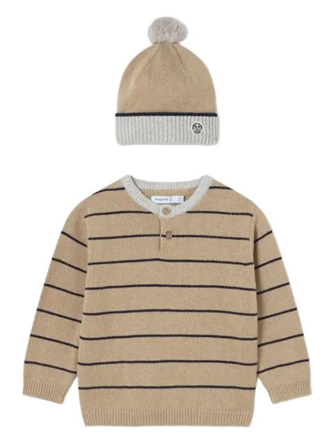 Mayoral striped button sweater and beanie hat set