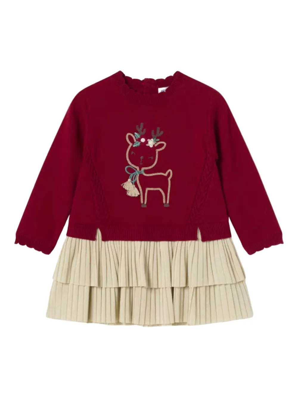 Mayoral Reindeer Embroidered Knit Dress In Red
