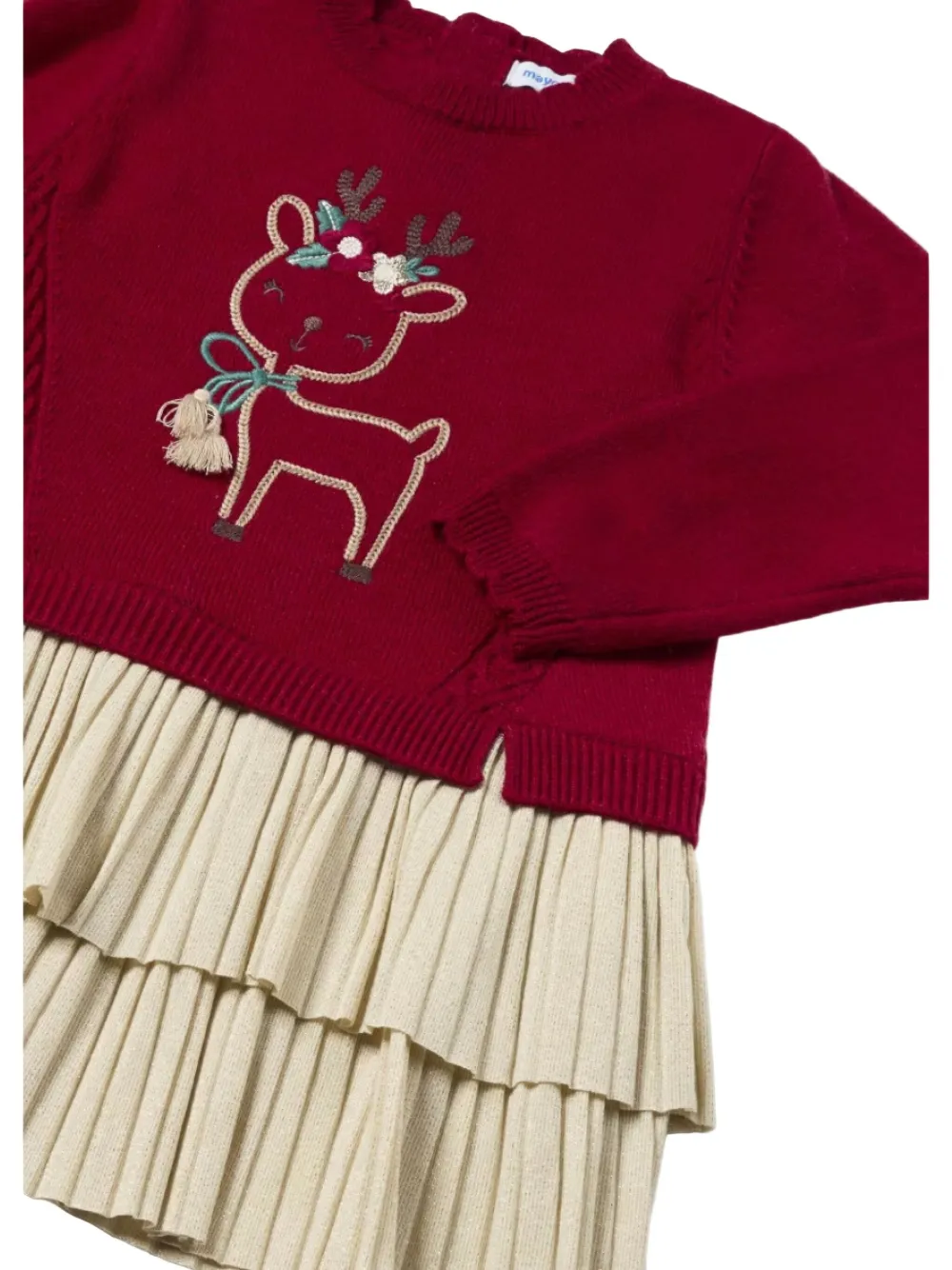 Mayoral Reindeer Embroidered Knit Dress - Rood