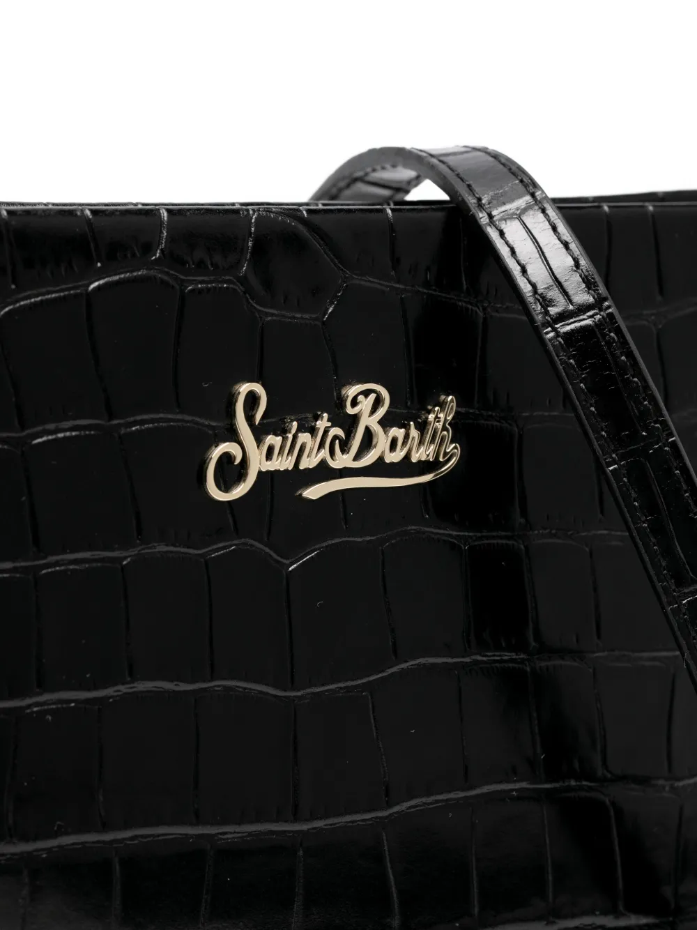 Mc2 Saint Barth Aline Croc-embossed Logo Tote Bag In Black