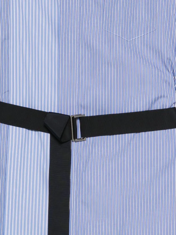 Sacai Striped Belted Shirt Dress | Blue | FARFETCH