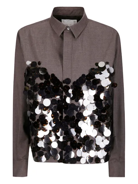 sacai camisa bordada con lentejuelas