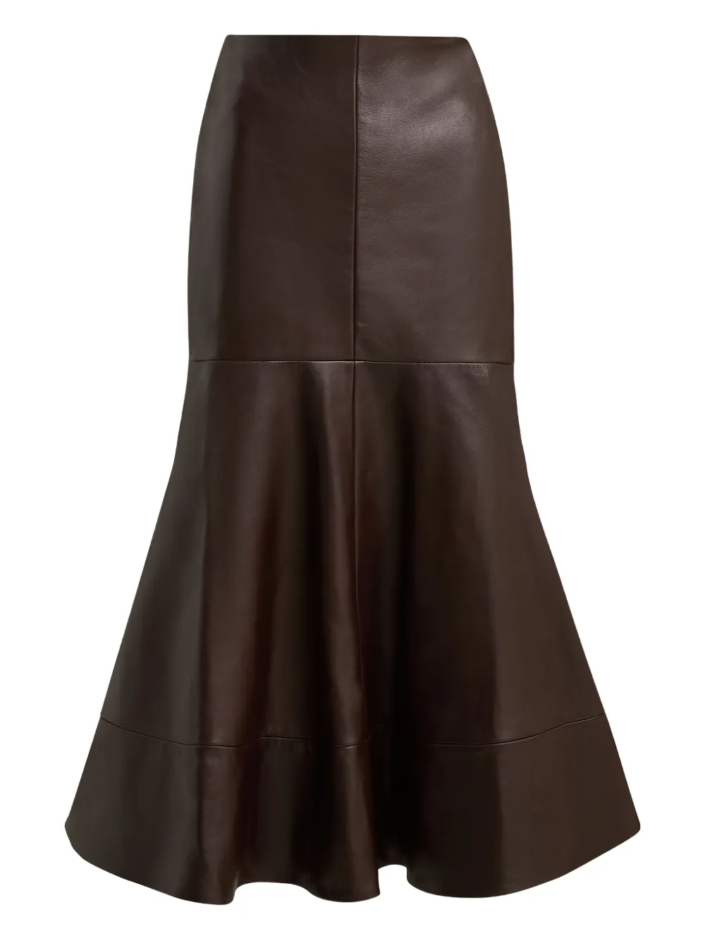 Brandon Maxwell Preston Leather Midi Skirt In Brown
