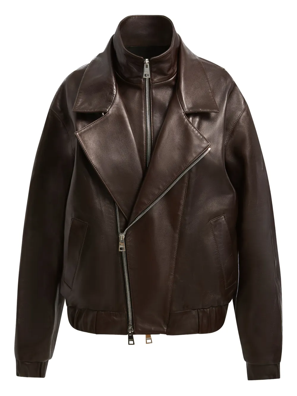 Brandon Maxwell Emmett double-zip leather jacket | Brown | Image 1