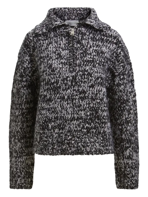 Brandon Maxwell Posie Half Zip Sweater in Black