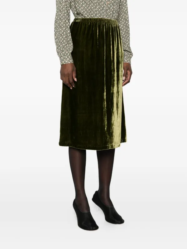 LAURA-URBINATI elasticated-waist Velour Midi Skirt Green