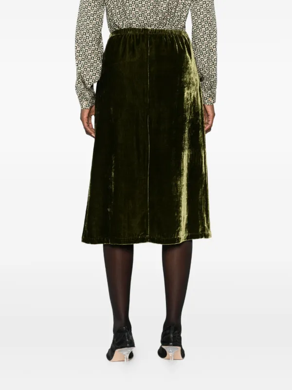 LAURA-URBINATI elasticated-waist Velour Midi Skirt Green