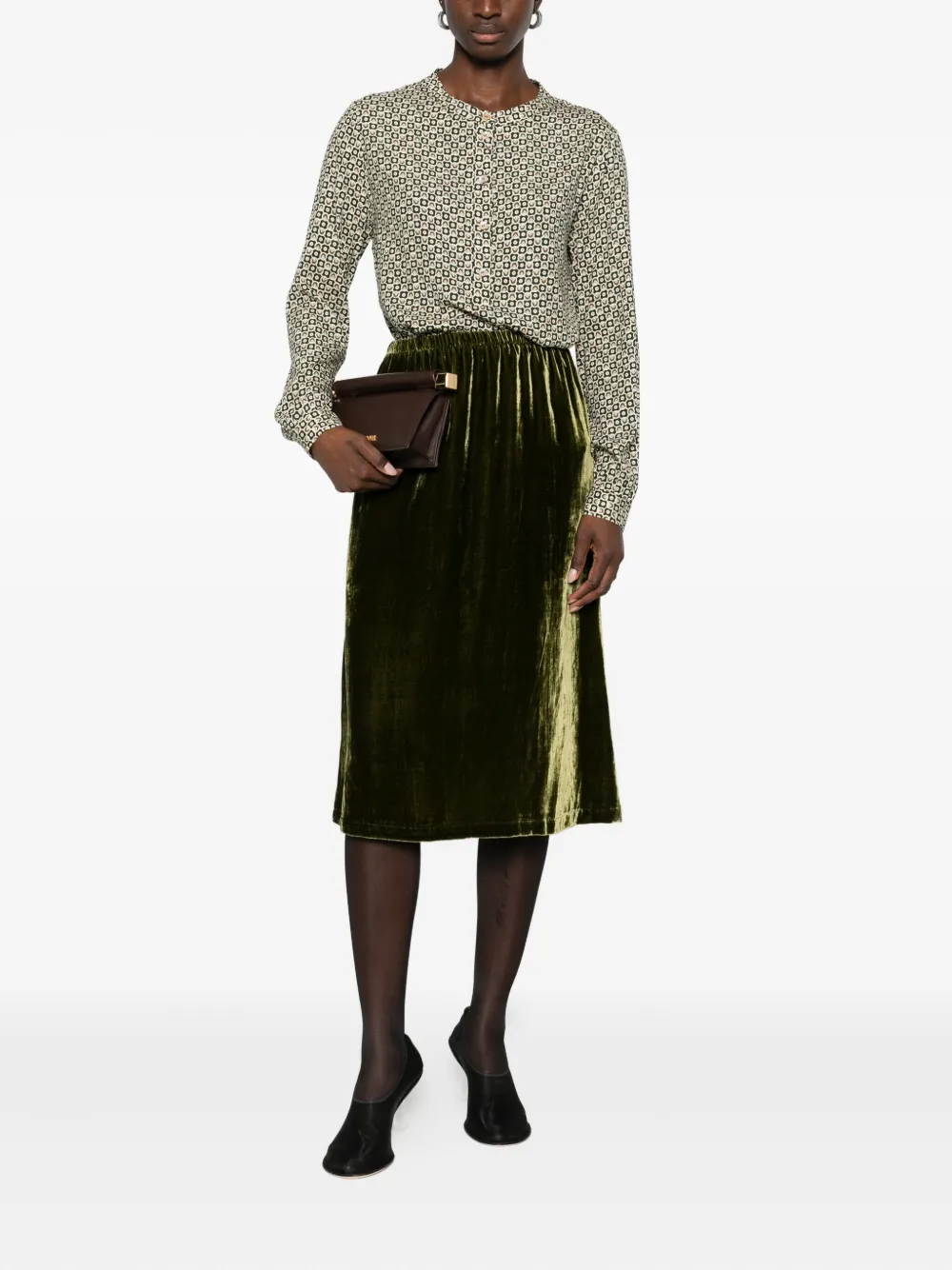 LAURA-URBINATI elasticated-waist velour midi skirt - Groen