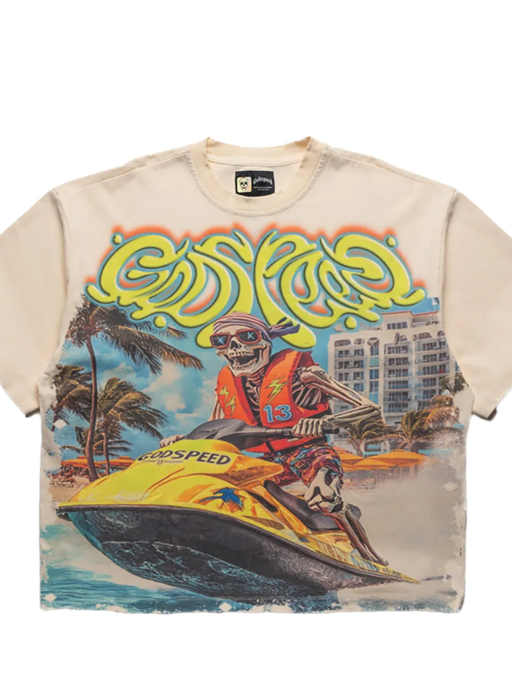 GODSPEED Wave Runner T-shirt met grafische print Beige