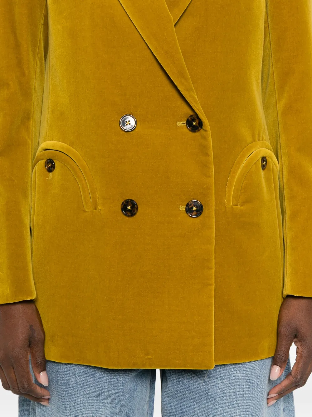 Blazé Milano Velvet Blazer In Yellow