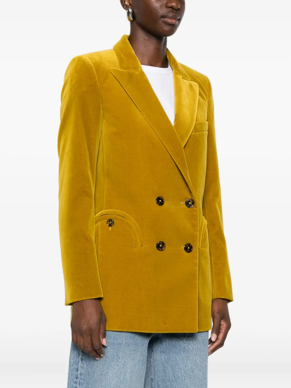 Blazé Milano Velvet Blazer In Yellow