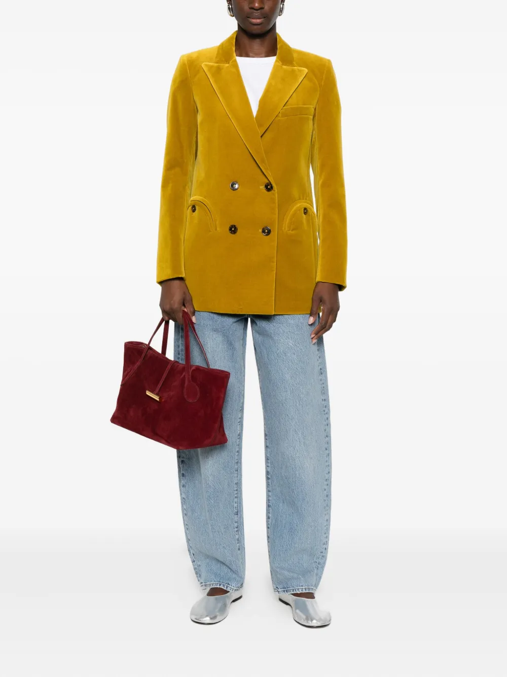 Blazé Milano Velvet Blazer In Yellow