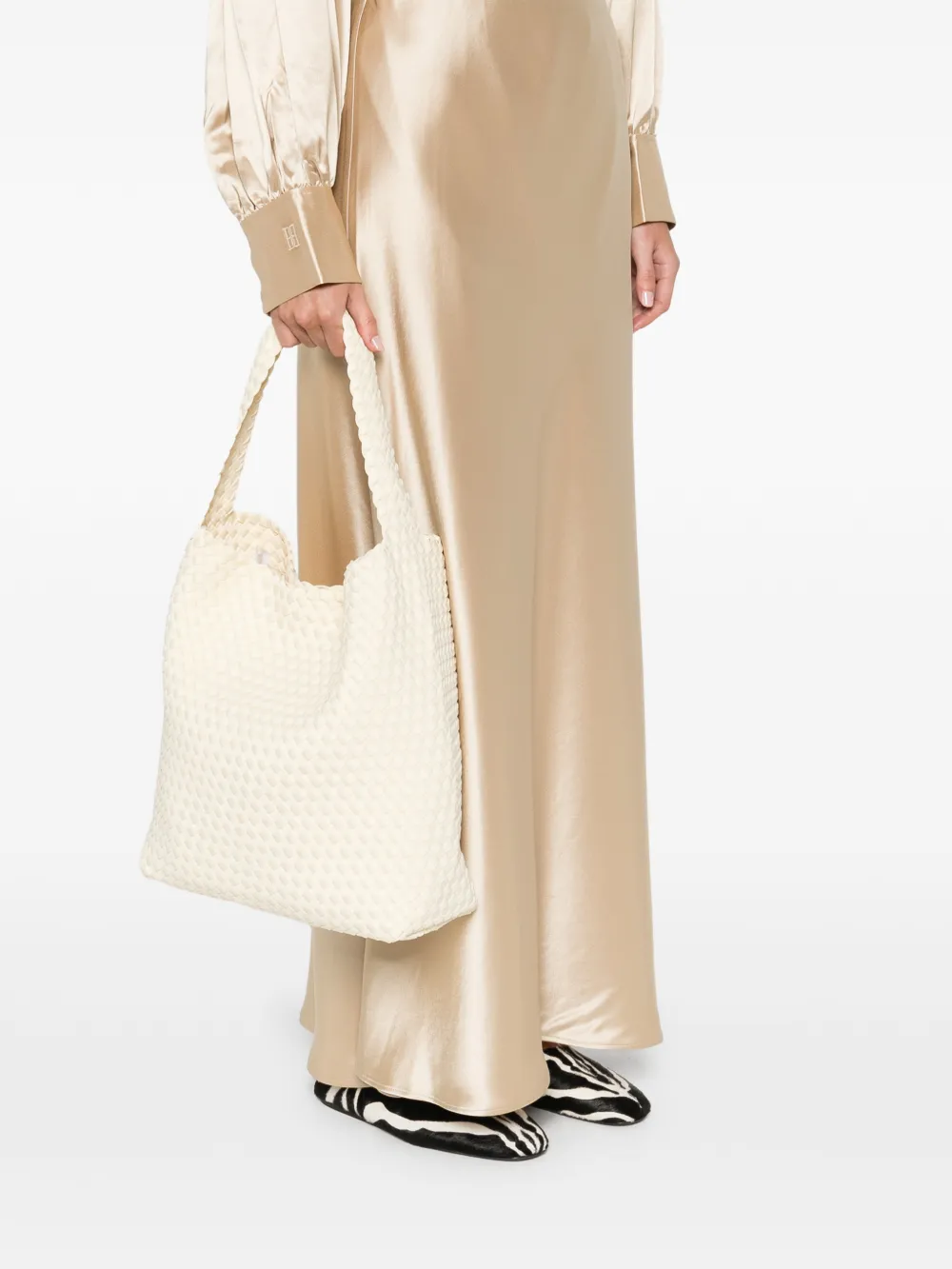 NAGHEDI medium Nomad Hobo woven tote bag - Beige