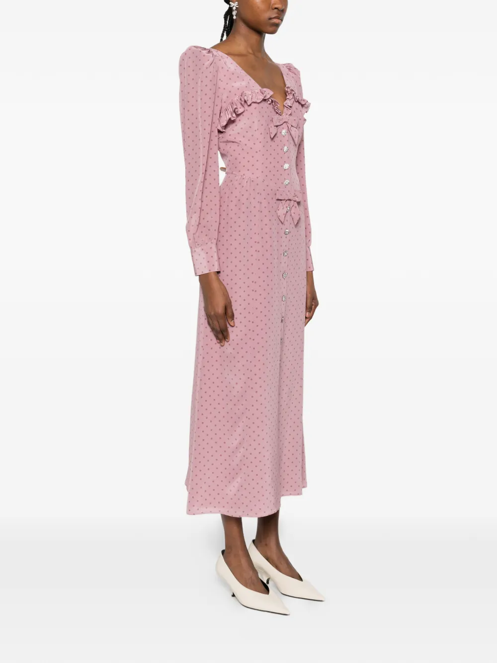  Alessandra Rich Polka-dot Ruffled Midi Dress - Pink 