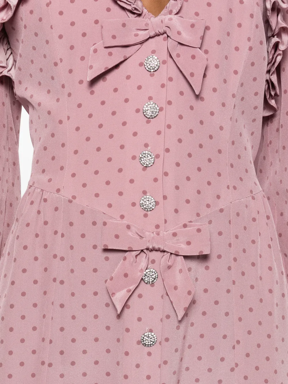 Alessandra Rich Zijden midi-jurk met stippen en ruches Roze