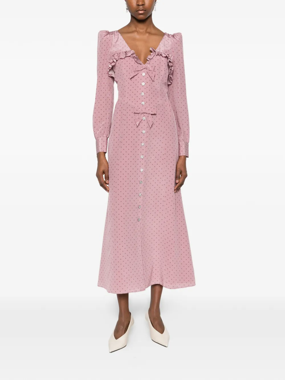  Alessandra Rich Polka-dot Ruffled Midi Dress - Pink 