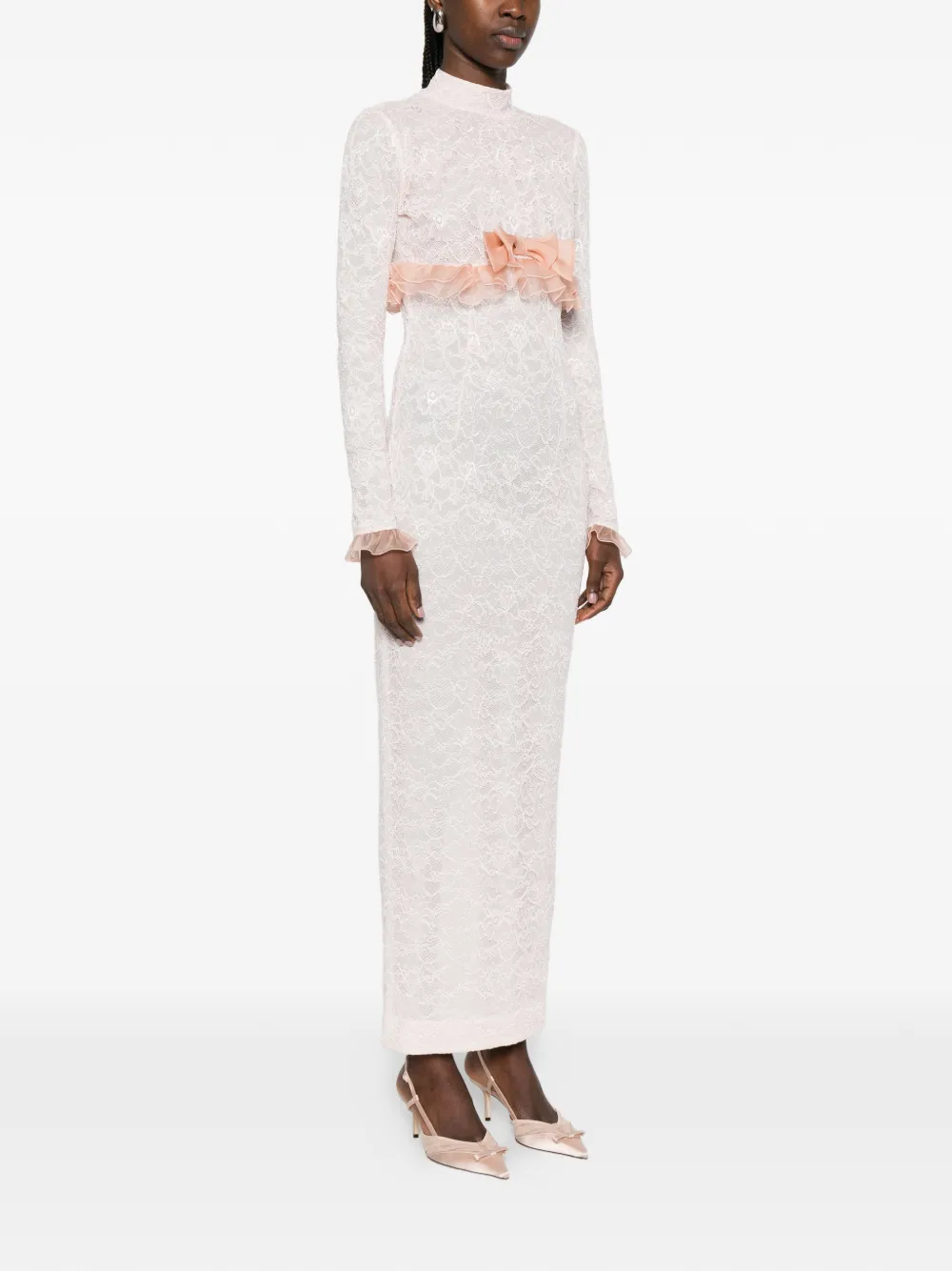 Alessandra Rich Maxi-jurk met kant Roze