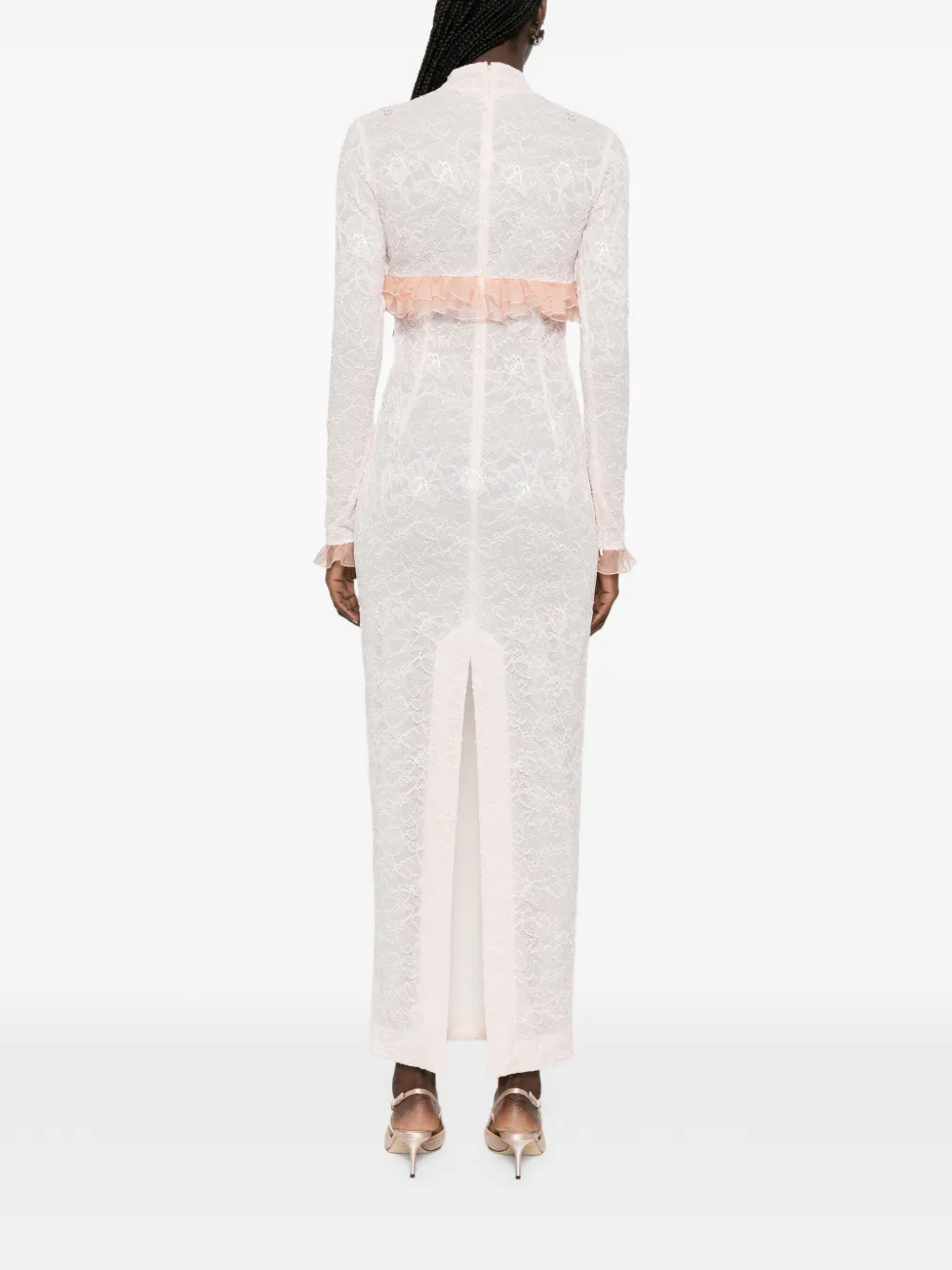 Alessandra Rich Maxi-jurk met kant Roze
