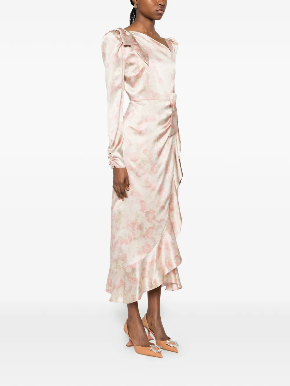  Alessandra Rich Silk Midi Dress - Neutrals 