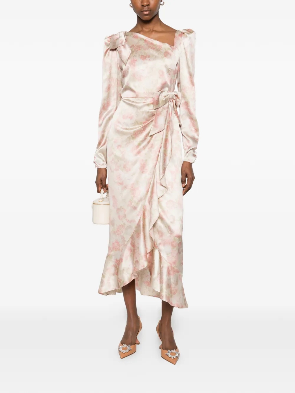  Alessandra Rich Silk Midi Dress - Neutrals 