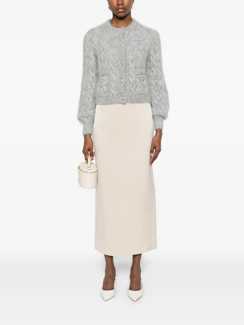  Alessandra Rich Cable-knit Cardigan - Grey 