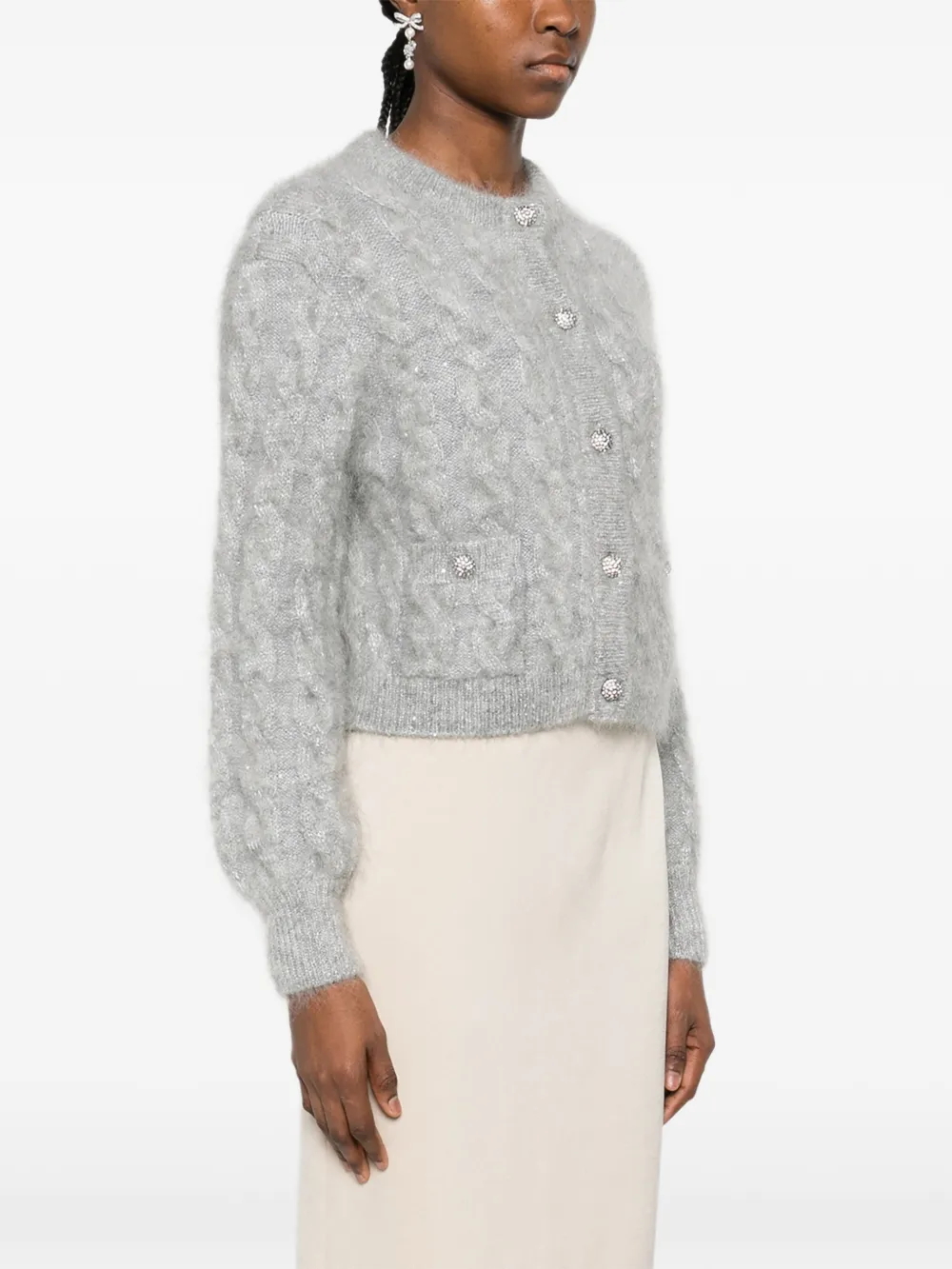  Alessandra Rich Cable-knit Cardigan - Grey 