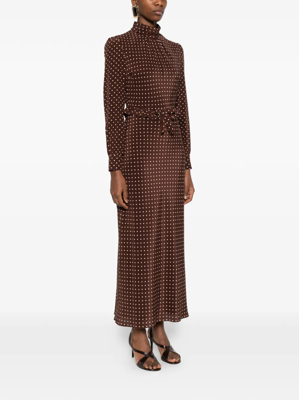  Alessandra Rich Polka Dot Print High-neck Midi Dress - Brown 